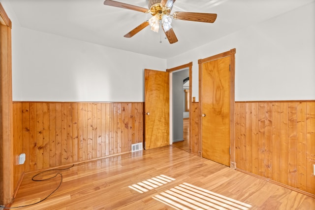 7369 Helen, Center Line, MI 48015 - empty room featuring wainscoting, wood walls, wood finished floors, and ceiling fan