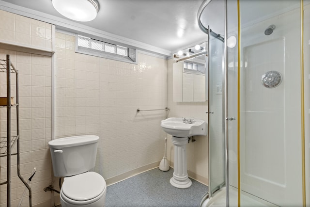 7369 Helen, Center Line, MI 48015 - bathroom with a shower stall, toilet, healthy amount of natural light, tile walls, and tile patterned floors