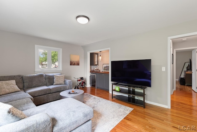 603 Outer Dr, Tecumseh, MI 49286 - living area featuring light wood-type flooring, baseboards, and beverage cooler
