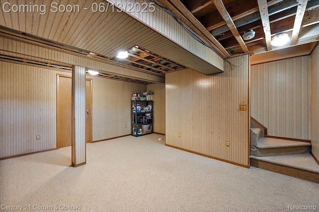 7456 N Kingston Ct, Westland, MI 48185 - finished basement with carpet flooring and stairway