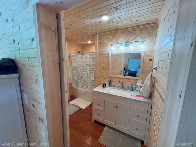 11755 Jakob Ln, Lachine, MI 49753 - full bathroom with vanity, wooden walls, wood finished floors, and wood ceiling