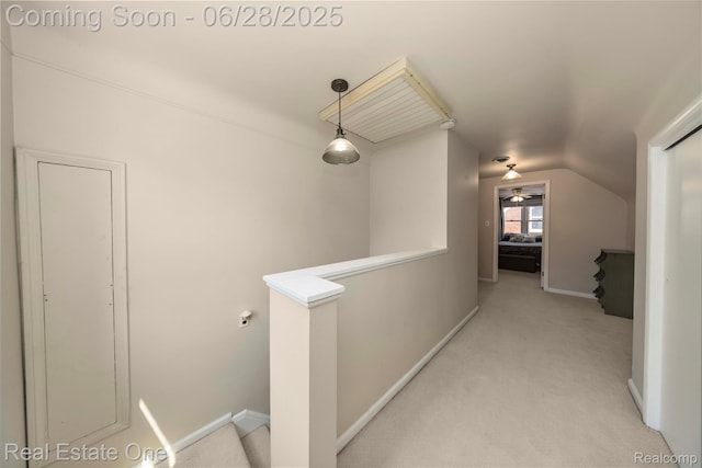 4507 Groveland Ave, Royal Oak, MI 48073 - hall featuring an upstairs landing, vaulted ceiling, and light colored carpet