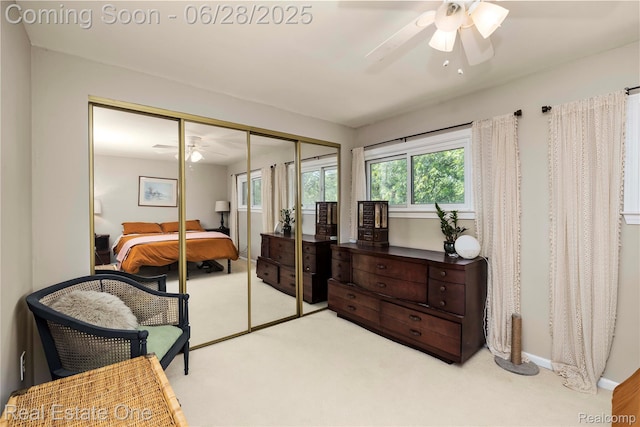 4507 Groveland Ave, Royal Oak, MI 48073 - bedroom with a closet, carpet floors, multiple windows, and a ceiling fan