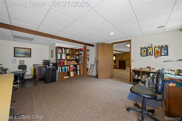 1145 W Moore Rd, Milford, MI 48381 - home office featuring a paneled ceiling and carpet