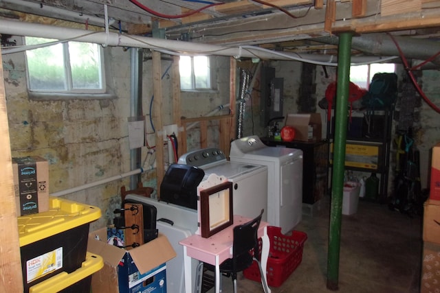 602 Fairview Ave, Manistee, MI 49660 - basement with washer and clothes dryer and electric panel