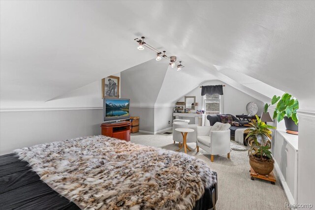809 E Bennett Ave, Ferndale, MI 48220 - bedroom with carpet flooring, lofted ceiling, and baseboards