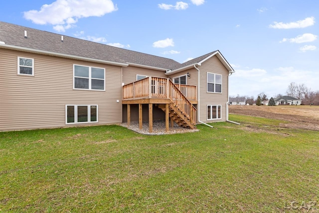2819 Eunice Cir, Adrian, MI 49221 - rear view of property with stairs, a deck, a yard, and roof with shingles