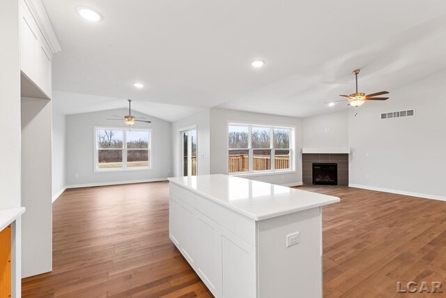 2819 Eunice Cir, Adrian, MI 49221 - kitchen featuring a ceiling fan, lofted ceiling, open floor plan, healthy amount of natural light, and recessed lighting