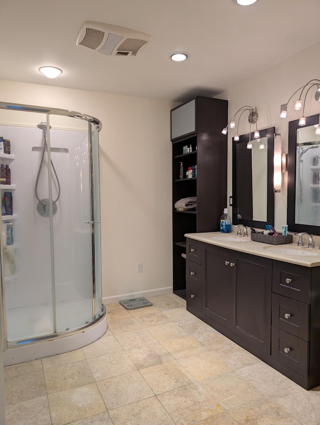 26314 E St, Saint Clair Shores, MI 48081 - full bath featuring a shower stall, double vanity, and baseboards