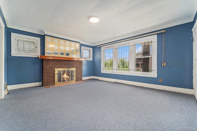 74 W Dakota, Highland Park, MI 48203 - unfurnished living room featuring baseboards, carpet flooring, and a fireplace