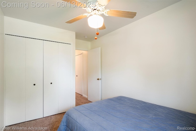 38265 Saint Joe Dr, Westland, MI 48186 - bedroom with light colored carpet, a closet, and a ceiling fan