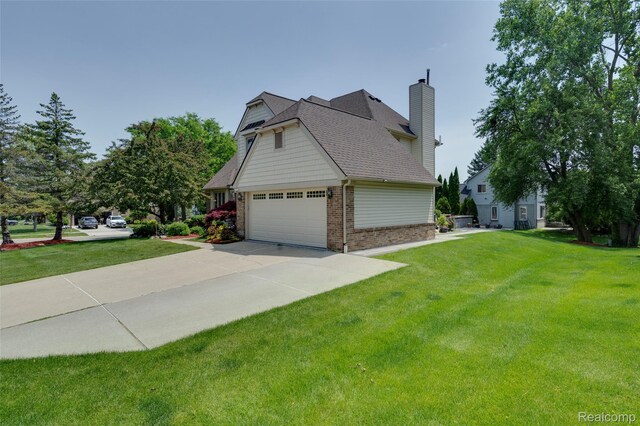 39719 Squire Rd, Novi, MI 48375 - view of side of home with brick siding, a yard, driveway, roof with shingles, and a garage