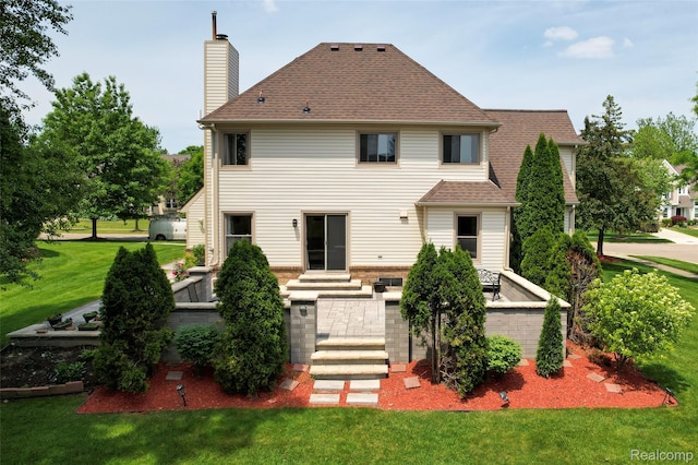 39719 Squire Rd, Novi, MI 48375 - back of property featuring a chimney, a lawn, and roof with shingles