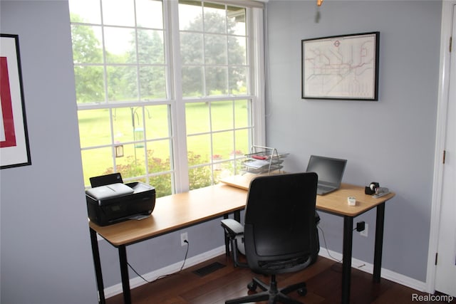 300 Crestway Ct, Saline, MI 48176 - home office featuring dark wood-style flooring and baseboards