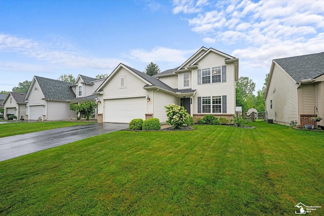 773 Hunting Creek Rd, Temperance, MI 48182 - traditional home featuring asphalt driveway, brick siding, a garage, and a front yard