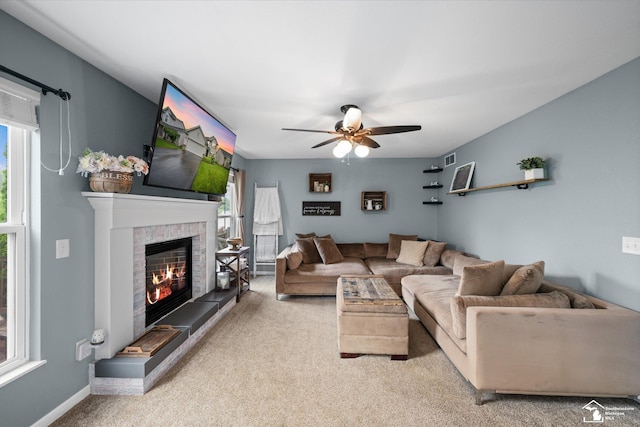 773 Hunting Creek Rd, Temperance, MI 48182 - living room featuring plenty of natural light, carpet flooring, and a ceiling fan