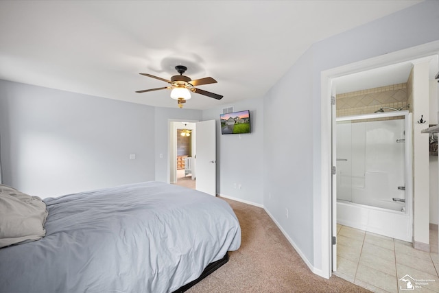 773 Hunting Creek Rd, Temperance, MI 48182 - bedroom with baseboards, ensuite bathroom, ceiling fan, and light colored carpet