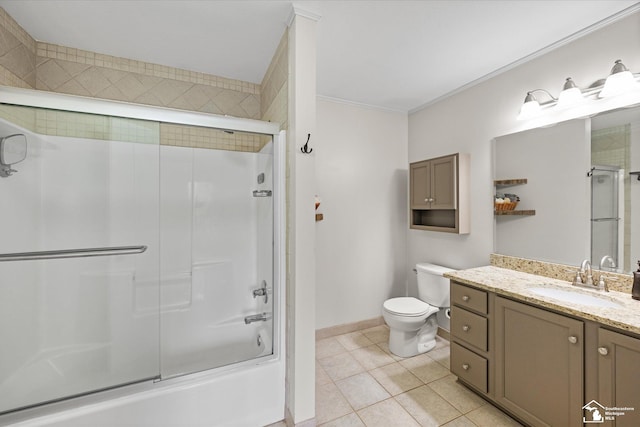 773 Hunting Creek Rd, Temperance, MI 48182 - full bathroom with vanity, toilet, tile patterned flooring, crown molding, and baseboards