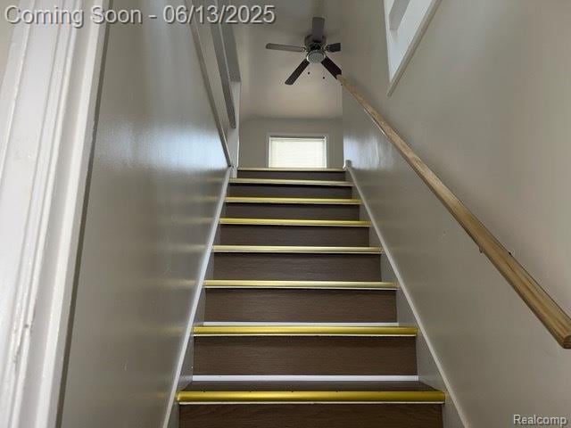 19628 Elkhart St, Harper Woods, MI 48225 - stairway featuring ceiling fan