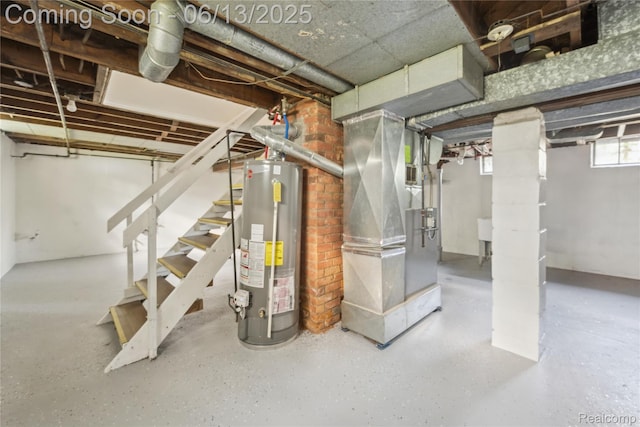 19628 Elkhart St, Harper Woods, MI 48225 - basement with water heater, stairs, and heating unit