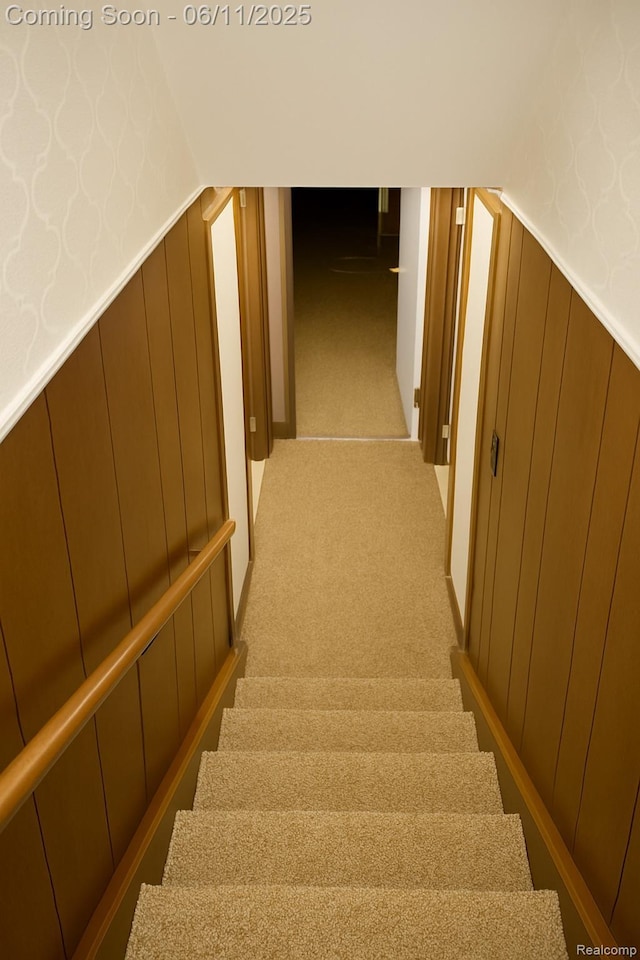3161 Eastgate St, Burton, MI 48519 - staircase with carpet flooring and lofted ceiling