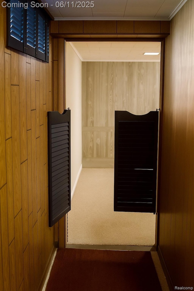 3161 Eastgate St, Burton, MI 48519 - hallway with wood walls and carpet floors