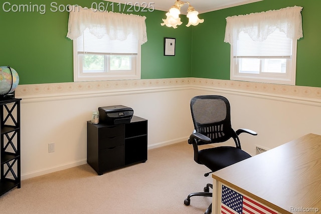 3161 Eastgate St, Burton, MI 48519 - carpeted office space with a chandelier and a wainscoted wall