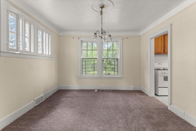 11414 Manor, Detroit, MI 48204 - unfurnished dining area featuring a chandelier, carpet floors, and baseboards