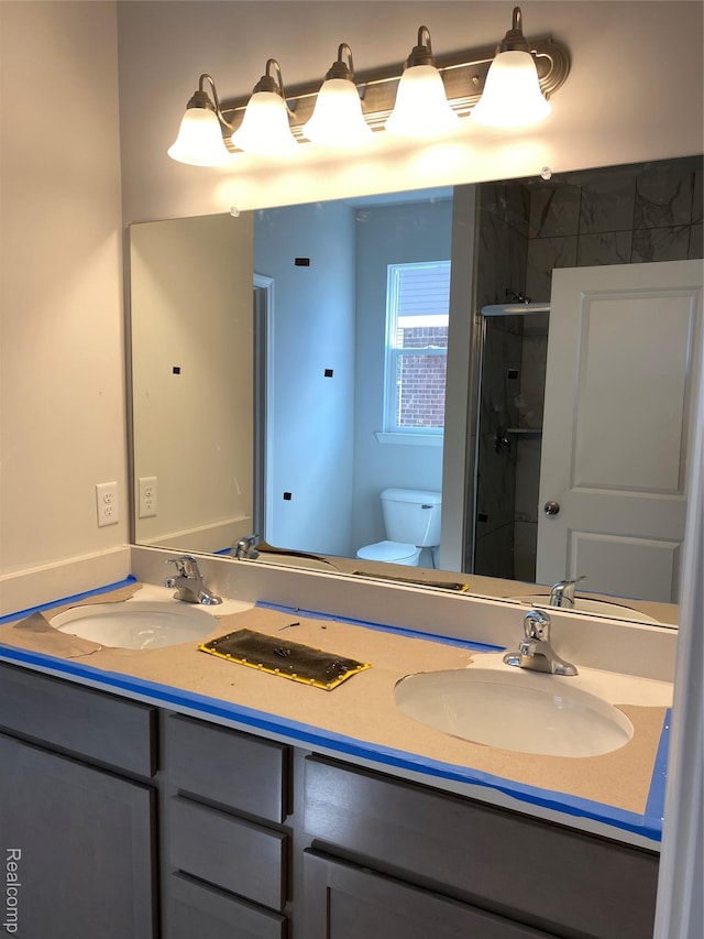 33548 Baldwin St, Farmington Hills, MI 48336 - bathroom featuring double vanity and a stall shower