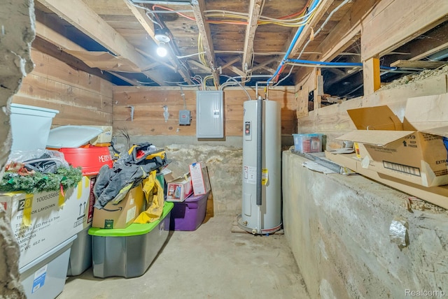 5668 Mill St, Peck, MI 48466 - unfinished below grade area with electric panel and water heater