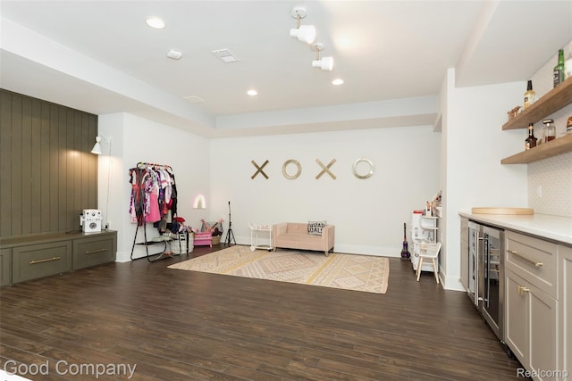1017 N Maple Ave, Royal Oak, MI 48067 - recreation room featuring dark wood finished floors, a dry bar, recessed lighting, beverage cooler, and baseboards