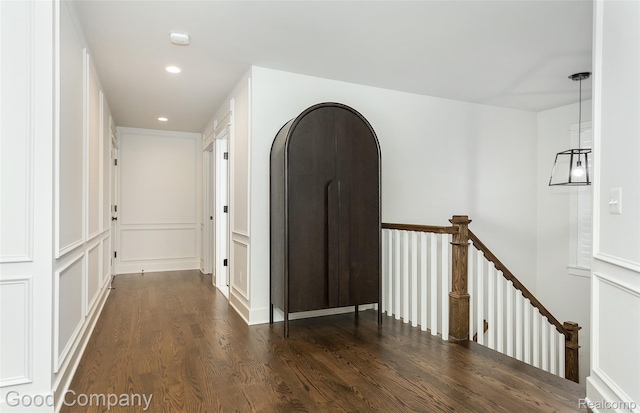 1017 N Maple Ave, Royal Oak, MI 48067 - hallway featuring an upstairs landing, dark wood-style flooring, and recessed lighting