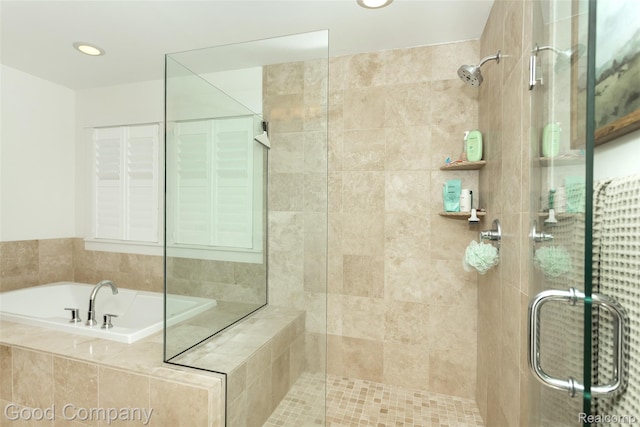 1017 N Maple Ave, Royal Oak, MI 48067 - bathroom with a shower stall, a garden tub, and recessed lighting