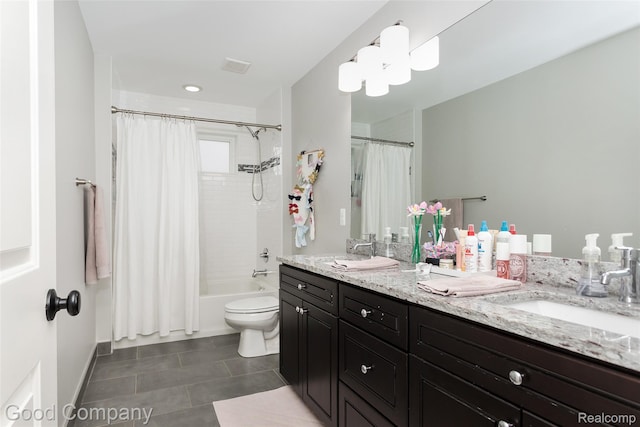 1017 N Maple Ave, Royal Oak, MI 48067 - full bathroom with double vanity, shower / tub combo, toilet, and tile patterned flooring