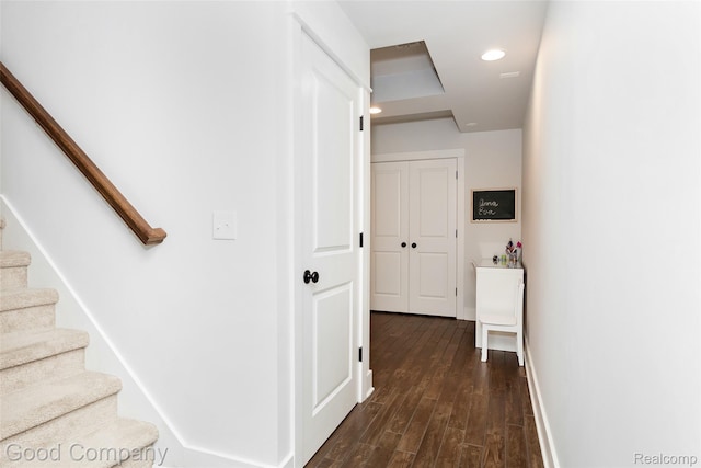 1017 N Maple Ave, Royal Oak, MI 48067 - hall with dark wood-style floors, stairs, baseboards, and recessed lighting