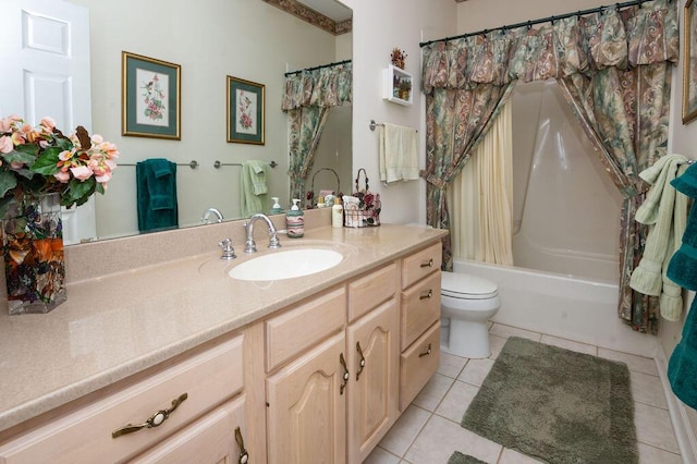 1480 Nelson Rd, Saint Joseph, MI 49085 - bathroom featuring vanity, tile patterned flooring, toilet, and shower / tub combo with curtain