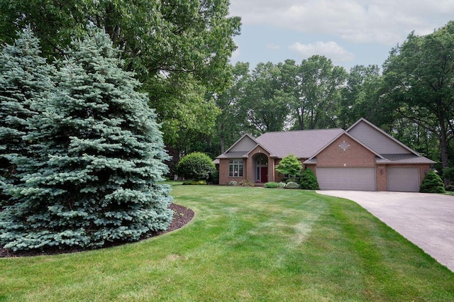 1480 Nelson Rd, Saint Joseph, MI 49085 - single story home featuring a garage, concrete driveway, a front yard, and brick siding