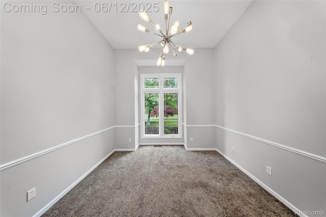 8487 Sherwood Dr, Grosse Ile, MI 48138 - carpeted empty room featuring a chandelier and baseboards