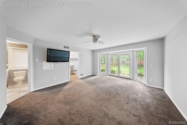 8487 Sherwood Dr, Grosse Ile, MI 48138 - unfurnished living room with ceiling fan, carpet, and baseboards