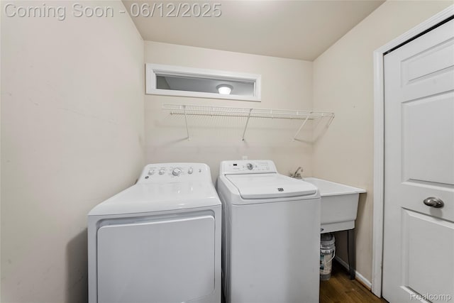 8487 Sherwood Dr, Grosse Ile, MI 48138 - washroom featuring washer and clothes dryer and dark wood-style flooring