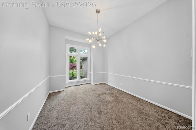 8487 Sherwood Dr, Grosse Ile, MI 48138 - empty room with a chandelier, carpet floors, and baseboards
