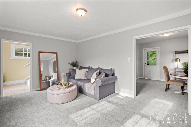 1714 Kalamazoo Ave SE, Grand Rapids, MI 49507 - carpeted living area featuring baseboards and ornamental molding