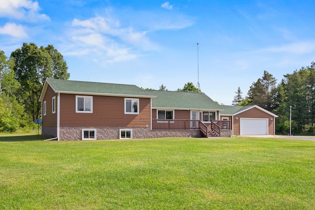 5886 13 Mile Rd, Remus, MI 49340 - view of front facade with an attached garage, asphalt driveway, and a front lawn