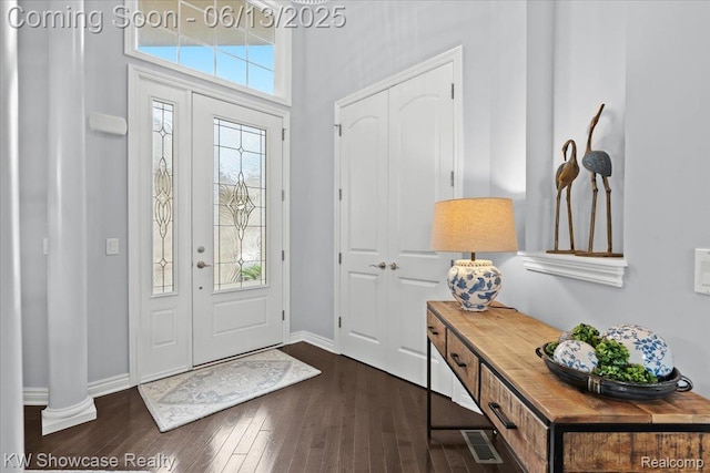 5624 Knob Hill Cir, Clarkston, MI 48348 - entryway with dark wood-style flooring and baseboards