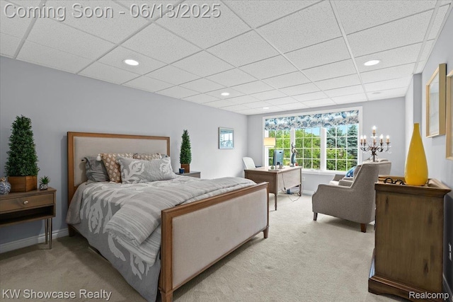 5624 Knob Hill Cir, Clarkston, MI 48348 - bedroom with a paneled ceiling, light carpet, and recessed lighting