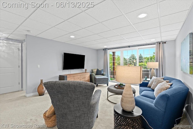 5624 Knob Hill Cir, Clarkston, MI 48348 - carpeted living room with a paneled ceiling and recessed lighting