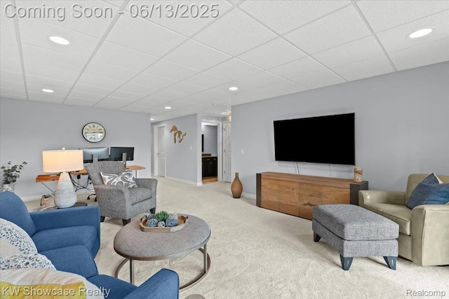 5624 Knob Hill Cir, Clarkston, MI 48348 - carpeted living room with a drop ceiling and recessed lighting