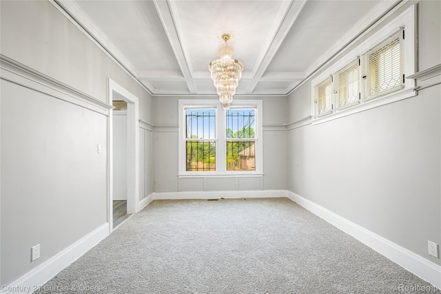 3054 Cadillac Blvd, Redford, MI 48214 - walk in closet with a chandelier, carpet flooring, beamed ceiling, and coffered ceiling