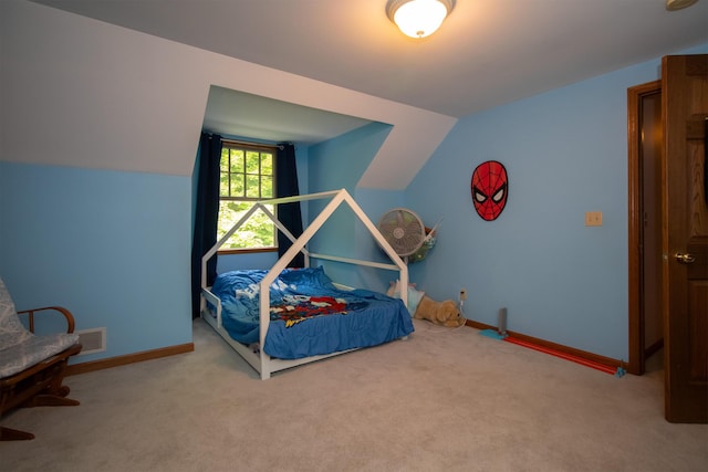 10926 Gorsline Rd, Battle Creek, MI 49014 - bedroom with carpet, vaulted ceiling, and baseboards