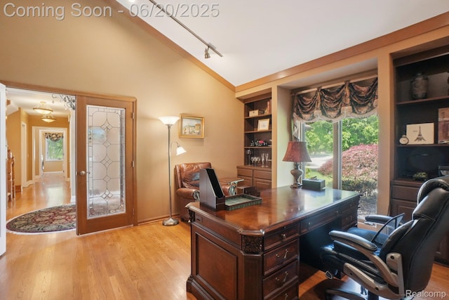 4541 Rivers Edge, Troy, MI 48098 - office featuring lofted ceiling, light wood-style floors, and track lighting